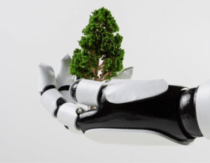 Representação visual de integração da IA em processos empresariais e tomada de decisão