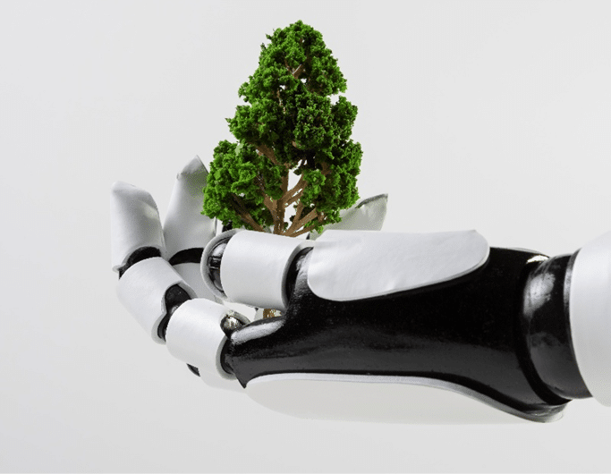 Representação visual de integração da IA em processos empresariais e tomada de decisão